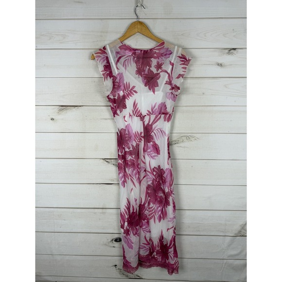 Rampage Dress Womens 7 Pink Floral Chiffon Slip Midi Lace Trim Sundress Y2K - Picture 2 of 11